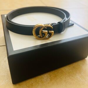 Gucci Black Belt with Gold GG Buckle